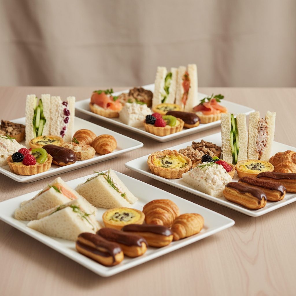 Catering-Platten mit Sandwiches und Mini-Gebäck